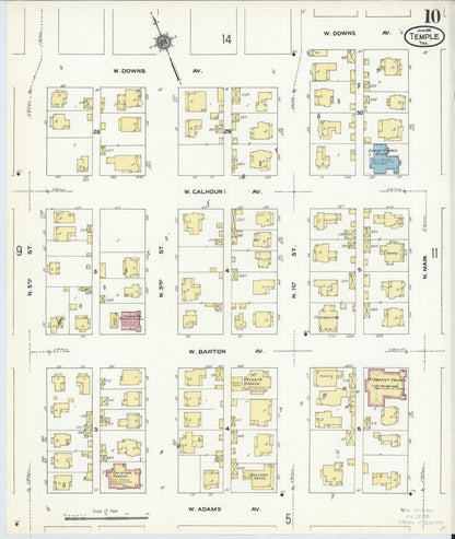 Sanborn Fire Insurance Map from Temple, Bell County, Texas (1910), Sheet #0010 - Historic Sanborn Fire Insurance Map Print, vintage old map wall art, antique decor, genealogy gift, Texas Texas map