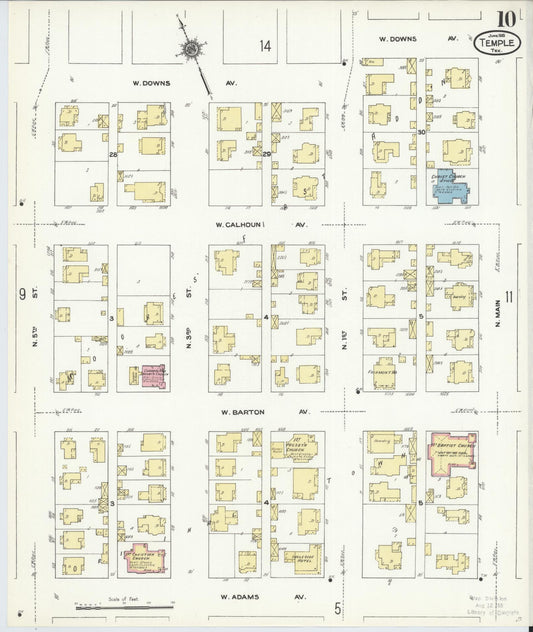 Sanborn Fire Insurance Map from Temple, Bell County, Texas (1910), Sheet #0010 - Historic Sanborn Fire Insurance Map Print, vintage old map wall art, antique decor, genealogy gift, Texas Texas map