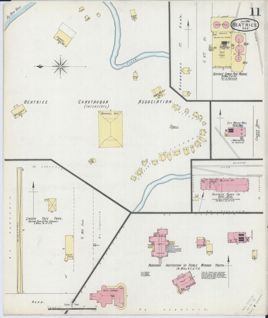 Sanborn Fire Insurance Map from Beatrice, Gage County, Nebraska (1896), Sheet #0011 - Historic Sanborn Fire Insurance Map Print, vintage old map wall art, antique decor, genealogy gift, Nebraska Nebraska map