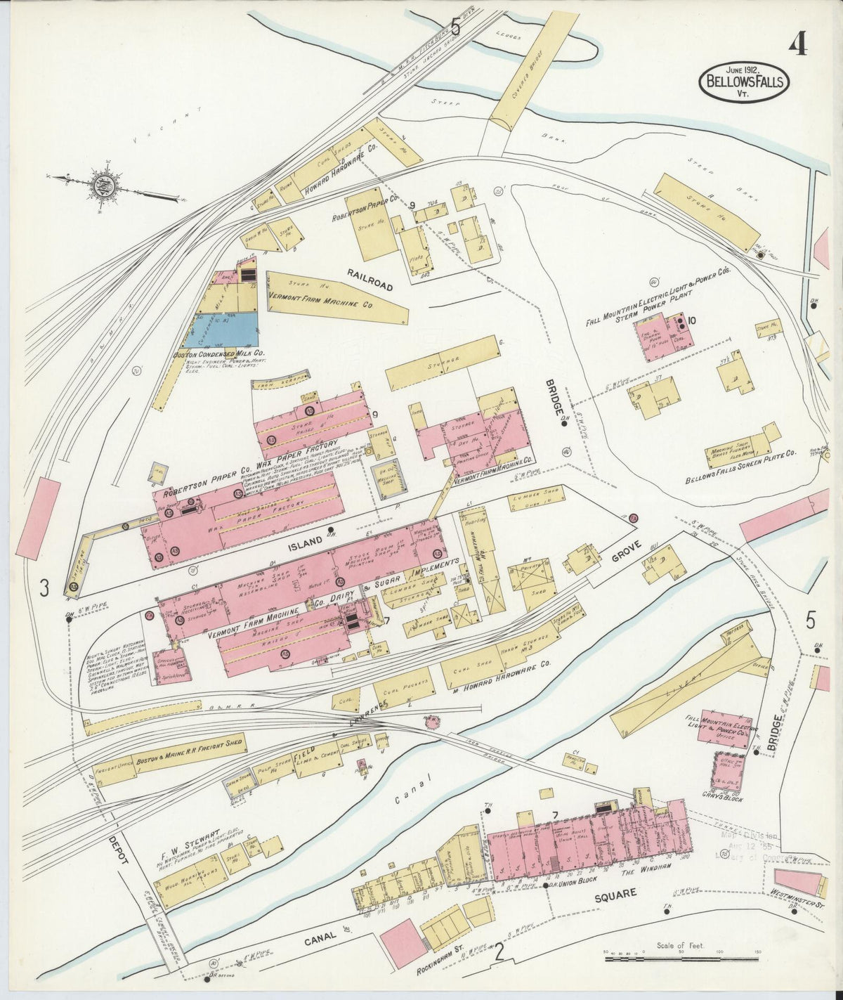 Sanborn Fire Insurance Map from Bellows Falls, Windham County, Vermont (1912), Sheet #0004 - Complete Map Set gallery image, historic Sanborn map, vintage wall art, Vermont Vermont