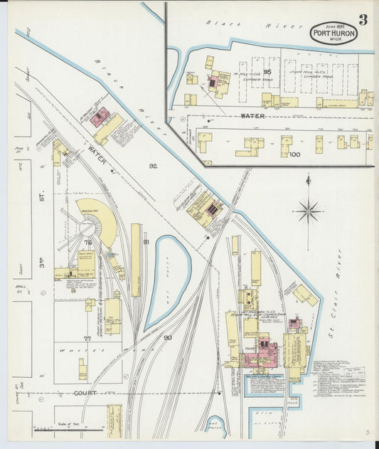 Sanborn Fire Insurance Map from Port Huron, Saint Clair County, Michigan (1892), Sheet #0003 - Historic Sanborn Fire Insurance Map Print, vintage old map wall art, antique decor, genealogy gift, Michigan Michigan map