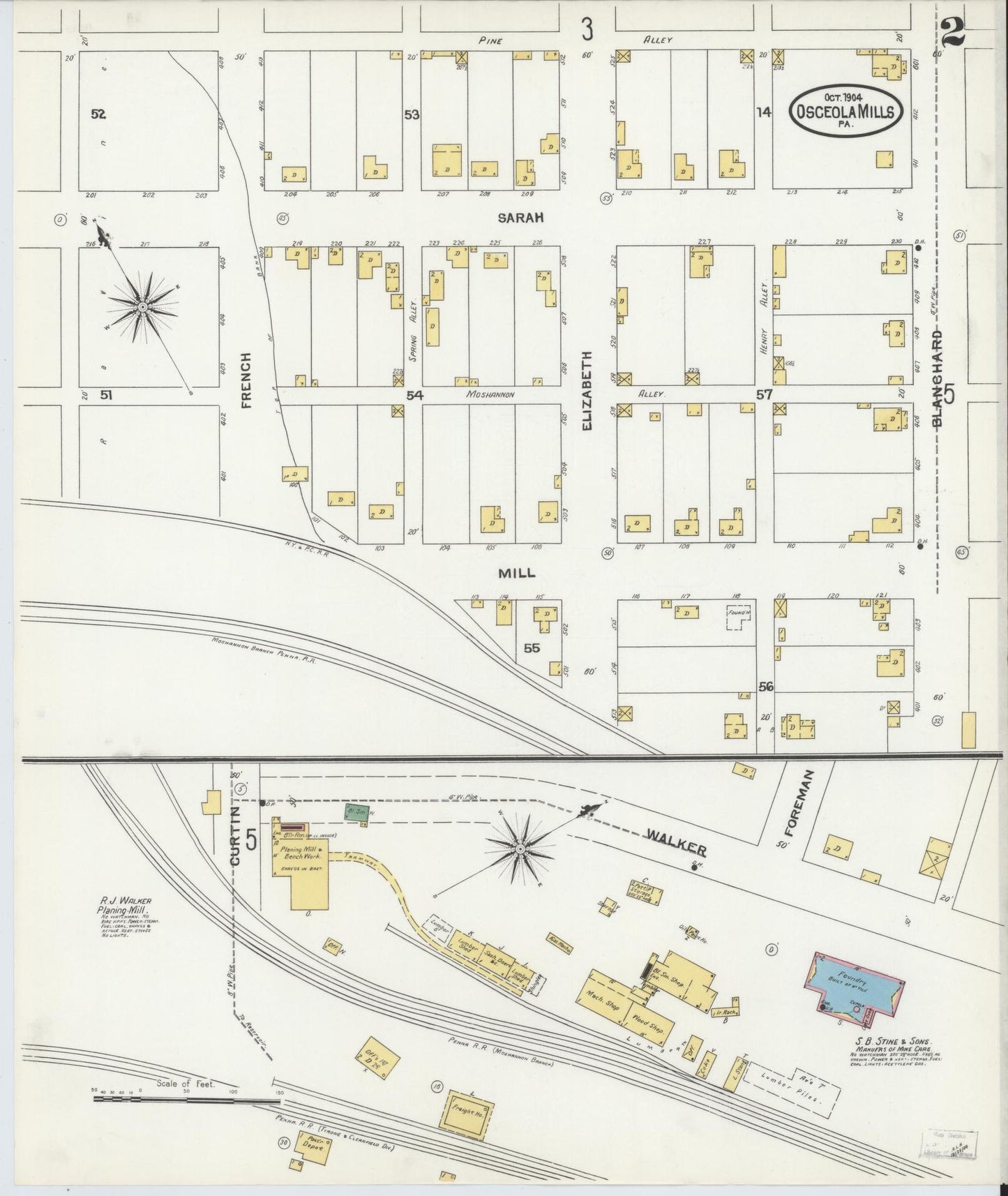Sanborn Fire Insurance Map from Osceola Mills, Clearfield County, Pennsylvania (1904), Sheet #0002 - Complete Map Set gallery image, historic Sanborn map, vintage wall art, Pennsylvania Pennsylvania