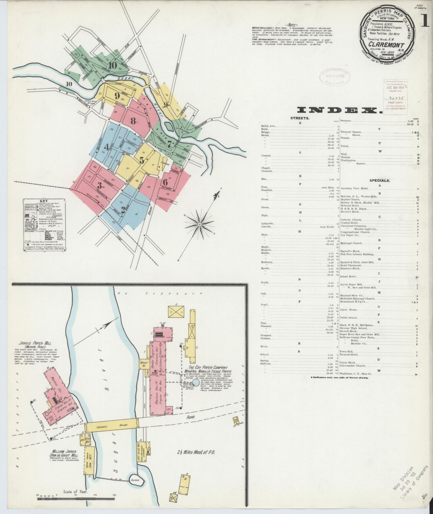 Sanborn Fire Insurance Map from Claremont, Sullivan County, New Hampshire. (1899) – Historic Sanborn Fire Insurance Map Print