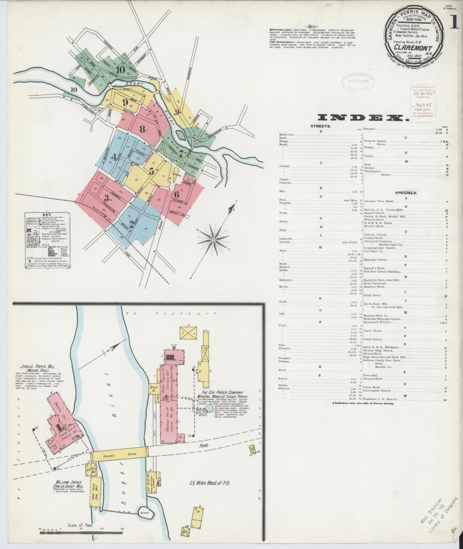 Sanborn Fire Insurance Map from Claremont, Sullivan County, New Hampshire. (1899) – Historic Sanborn Fire Insurance Map Print