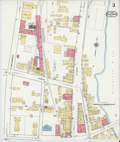 Sanborn Fire Insurance Map from Old Town, Penobscot County, Maine (1921), Sheet #0003 - Complete Map Set gallery image, historic Sanborn map, vintage wall art, Maine Maine