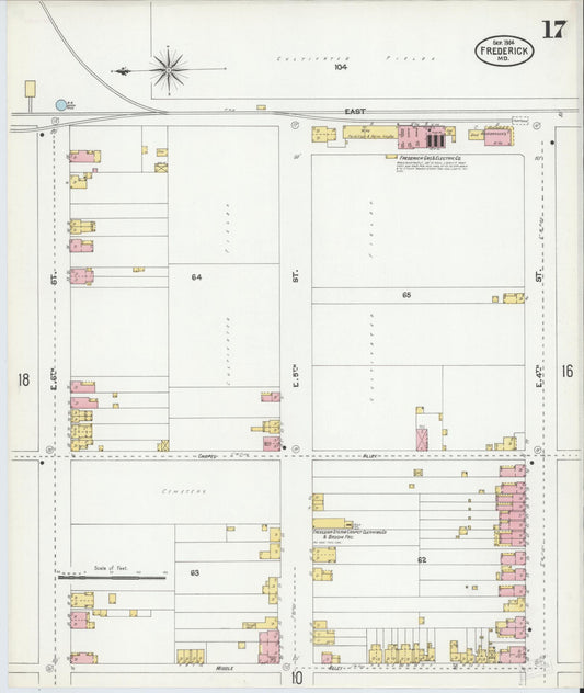 Frederick, Maryland - 1904 - Sanborn Fire Insurance Map, Sheet #0017 - Historic Sanborn Fire Insurance Map Print, Frederick Maryland 1904 0017 vintage old map wall art