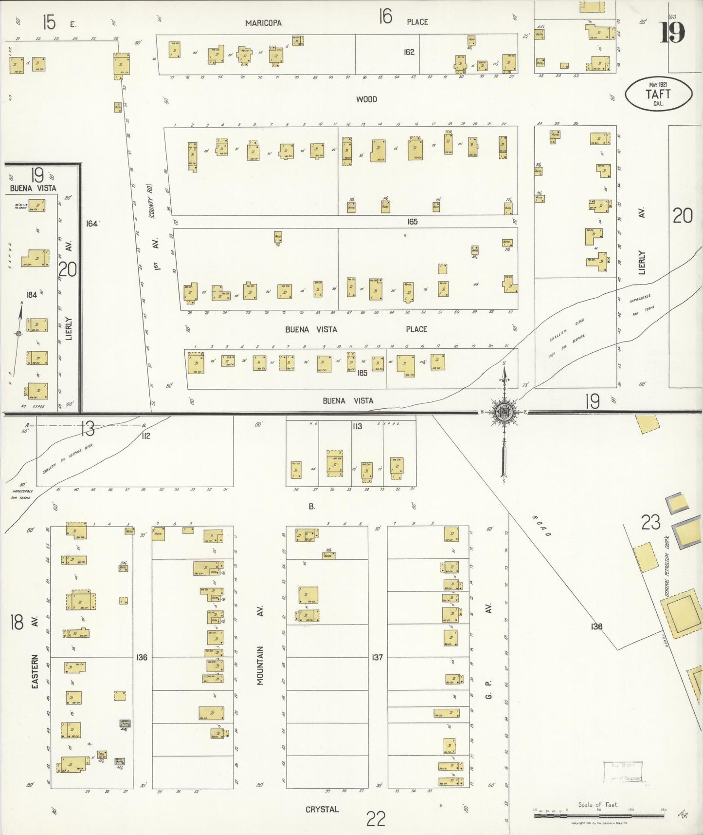 Sanborn Fire Insurance Map from Taft, Kern County, California (1921), Sheet #0019 - Complete Map Set gallery image, historic Sanborn map, vintage wall art, California California