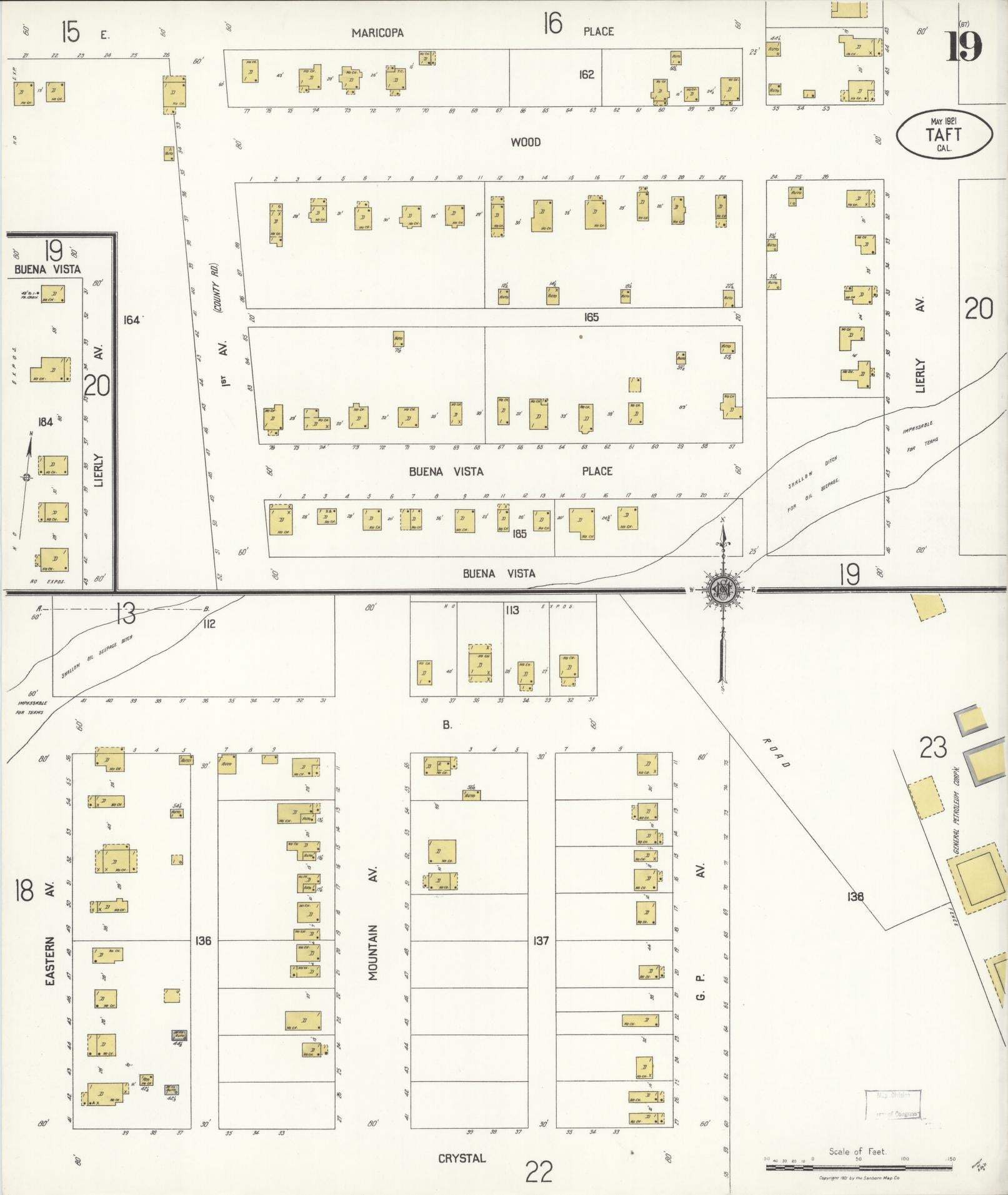 Sanborn Fire Insurance Map from Taft, Kern County, California (1921), Sheet #0019 - Complete Map Set gallery image, historic Sanborn map, vintage wall art, California California