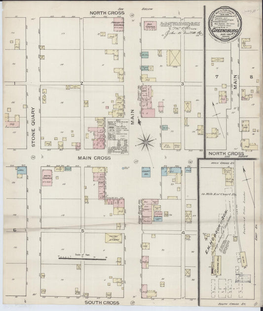 Sanborn Fire Insurance Map from Greensburg, Green County, Kentucky (1886), Sheet #0001 - Historic Sanborn Fire Insurance Map Print, vintage old map wall art, antique decor, genealogy gift, Kentucky Kentucky map