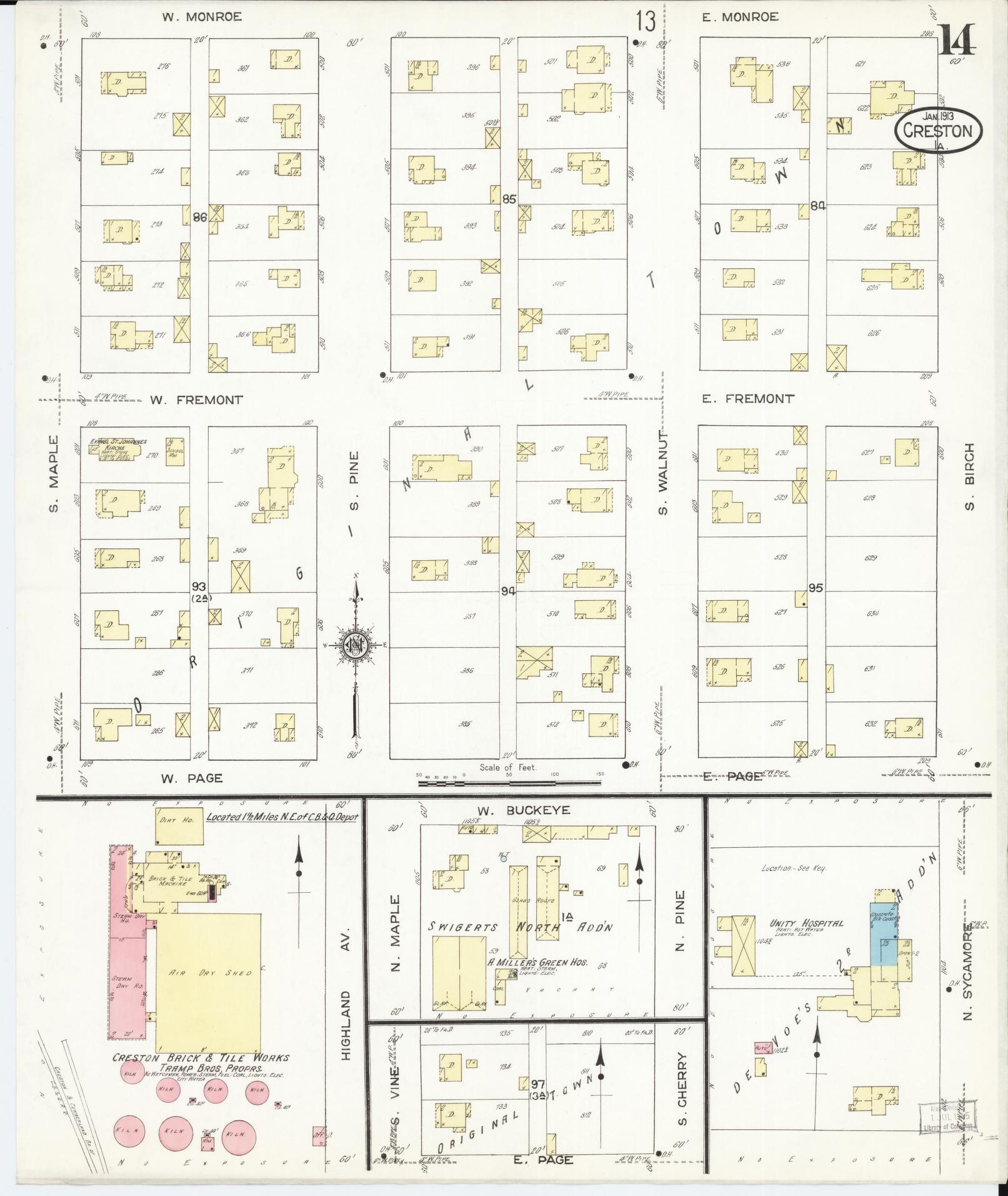 Sanborn Fire Insurance Map from Creston, Union County, Iowa (1913), Sheet #0014 - Historic Sanborn Fire Insurance Map Print, vintage old map wall art