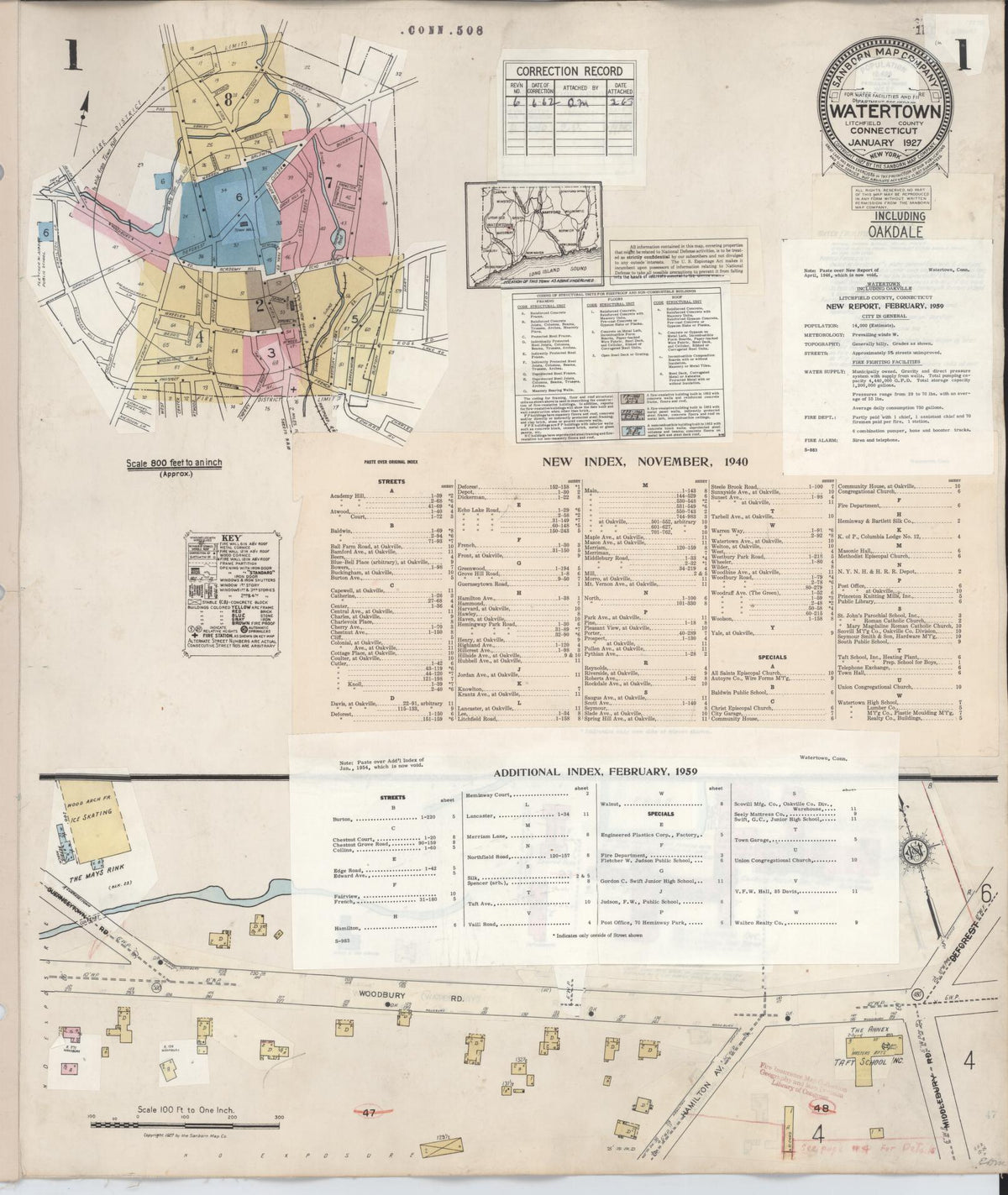 Sanborn Fire Insurance Map from Watertown, Litchfield County, Connecticut (1962), Sheet #0001 - Historic Sanborn Fire Insurance Map Print, vintage old map wall art, antique decor, genealogy gift, Connecticut Connecticut map