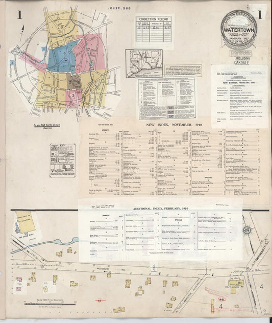 Sanborn Fire Insurance Map from Watertown, Litchfield County, Connecticut (1962), Sheet #0001 - Historic Sanborn Fire Insurance Map Print, vintage old map wall art, antique decor, genealogy gift, Connecticut Connecticut map