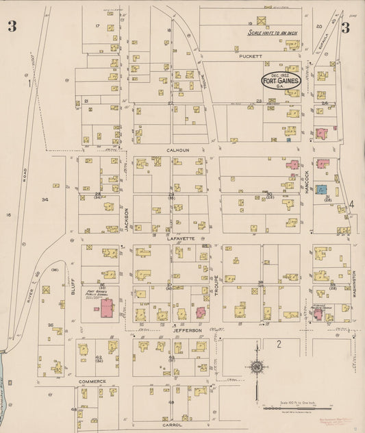 Sanborn Fire Insurance Map from Fort Gaines, Clay County, Georgia (1922), Sheet #0003 - Historic Sanborn Fire Insurance Map Print, vintage old map wall art, antique decor, genealogy gift, Georgia Georgia map
