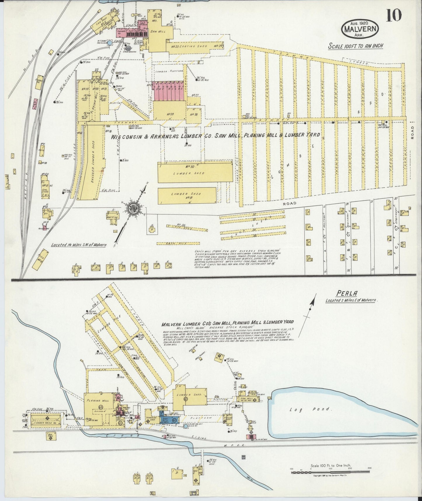 Sanborn Fire Insurance Map from Malvern, Hot Springs County, Arkansas (1920), Sheet #0010 - Complete Map Set gallery image, historic Sanborn map, vintage wall art, Arkansas Arkansas