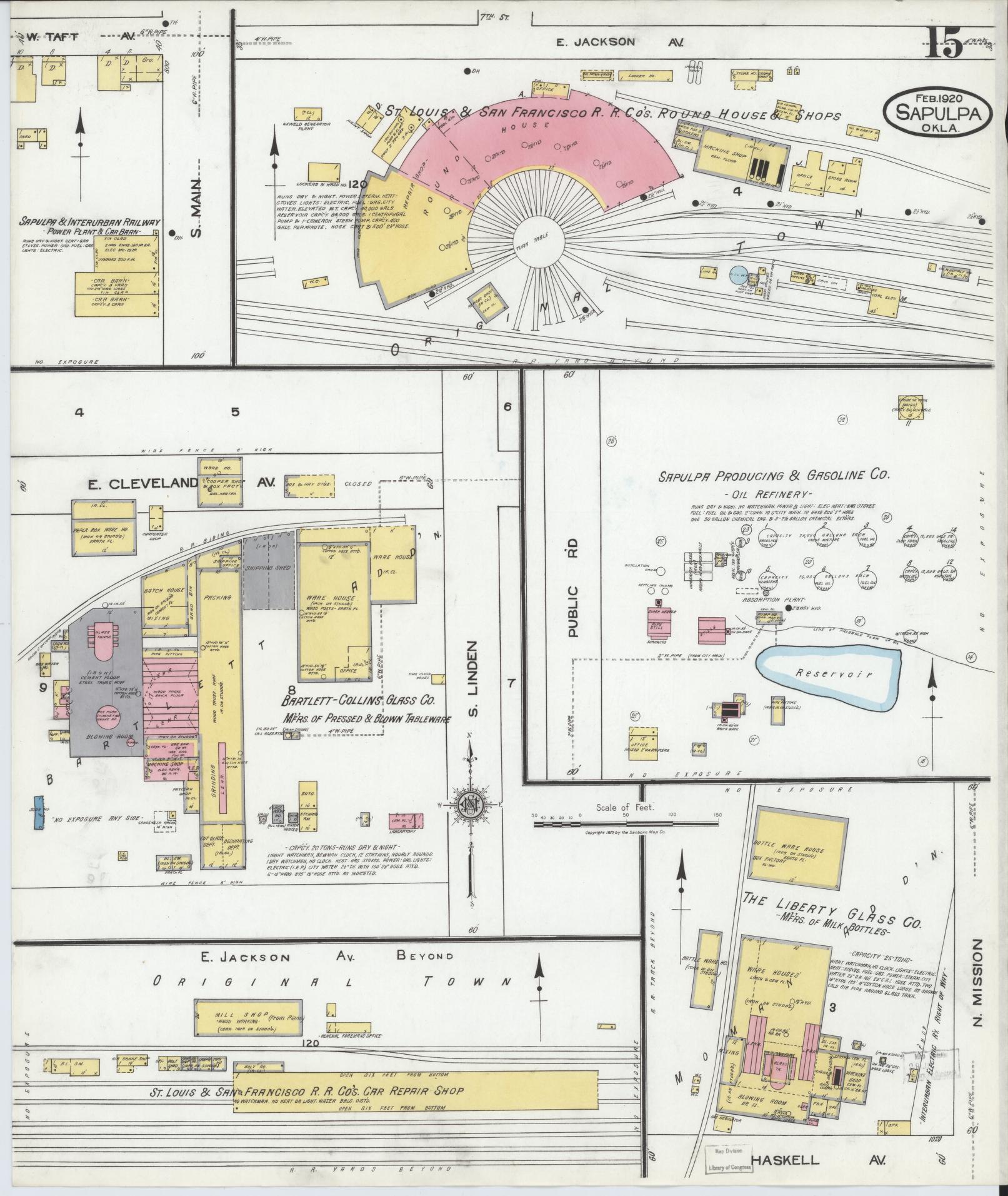Sanborn Fire Insurance Map from Sapulpa, Creek County, Oklahoma (1920), Sheet #0015 - Complete Map Set gallery image, historic Sanborn map, vintage wall art, Oklahoma Oklahoma