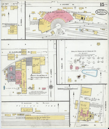 Sanborn Fire Insurance Map from Sapulpa, Creek County, Oklahoma (1920), Sheet #0015 - Complete Map Set gallery image, historic Sanborn map, vintage wall art, Oklahoma Oklahoma