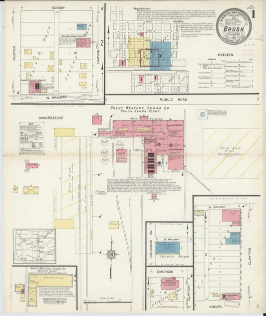 Sanborn Fire Insurance Map from Brush, Morgan County, Colorado (1913), Sheet #0001 - Complete Map Set gallery image, historic Sanborn map, vintage wall art, Colorado Colorado