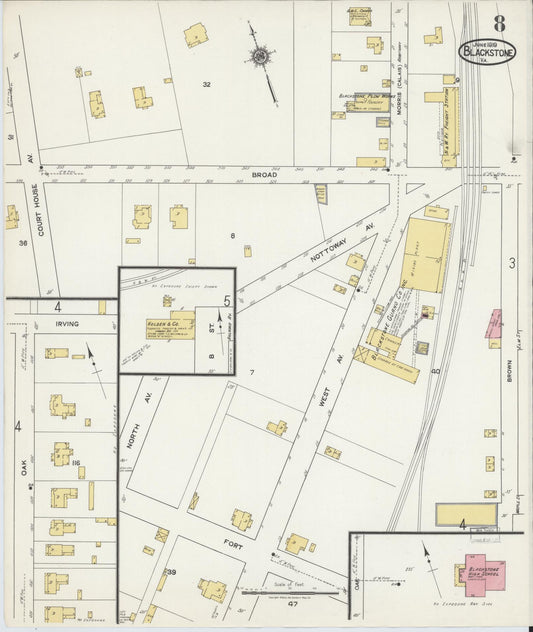 Sanborn Fire Insurance Map from Blackstone, Nottoway County, Virginia (1919), Sheet #0008 - Historic Sanborn Fire Insurance Map Print, vintage old map wall art, antique decor, genealogy gift, Virginia Virginia map