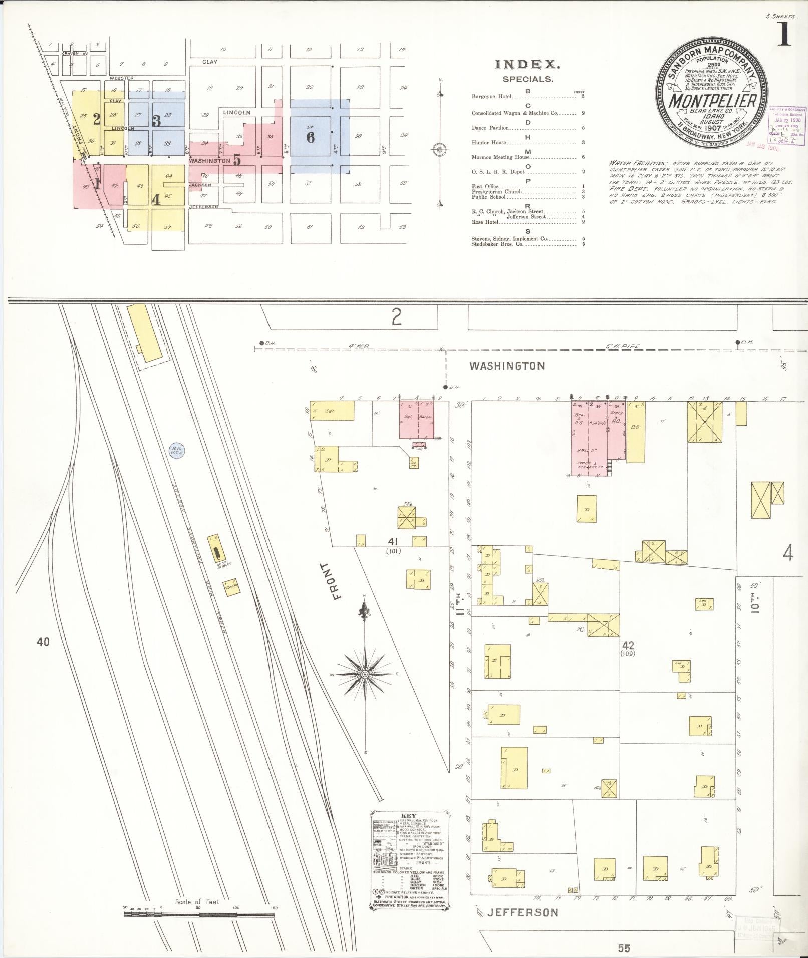 Sanborn Fire Insurance Map from Montpelier, Bear Lake County, Idaho (1907), Sheet #0001 - Complete Map Set gallery image, historic Sanborn map, vintage wall art, Idaho Idaho