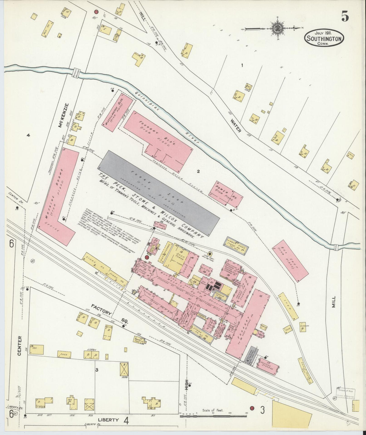 Sanborn Fire Insurance Map from Southington, Hartford County, Connecticut (1911), Sheet #0005 - Historic Sanborn Fire Insurance Map Print, vintage old map wall art, antique decor, genealogy gift, Connecticut Connecticut map