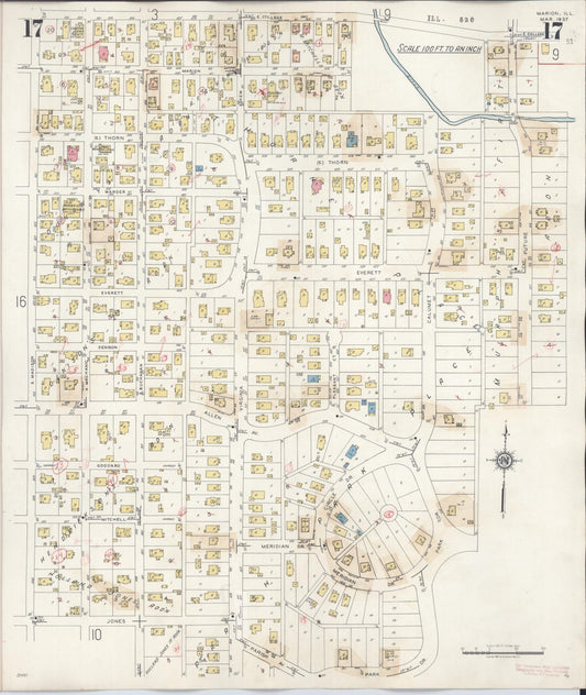 Sanborn Fire Insurance Map from Marion, Williamson County, Illinois (1946), Sheet #0017 - Historic Sanborn Fire Insurance Map Print, vintage old map wall art, antique decor, genealogy gift, Illinois Illinois map