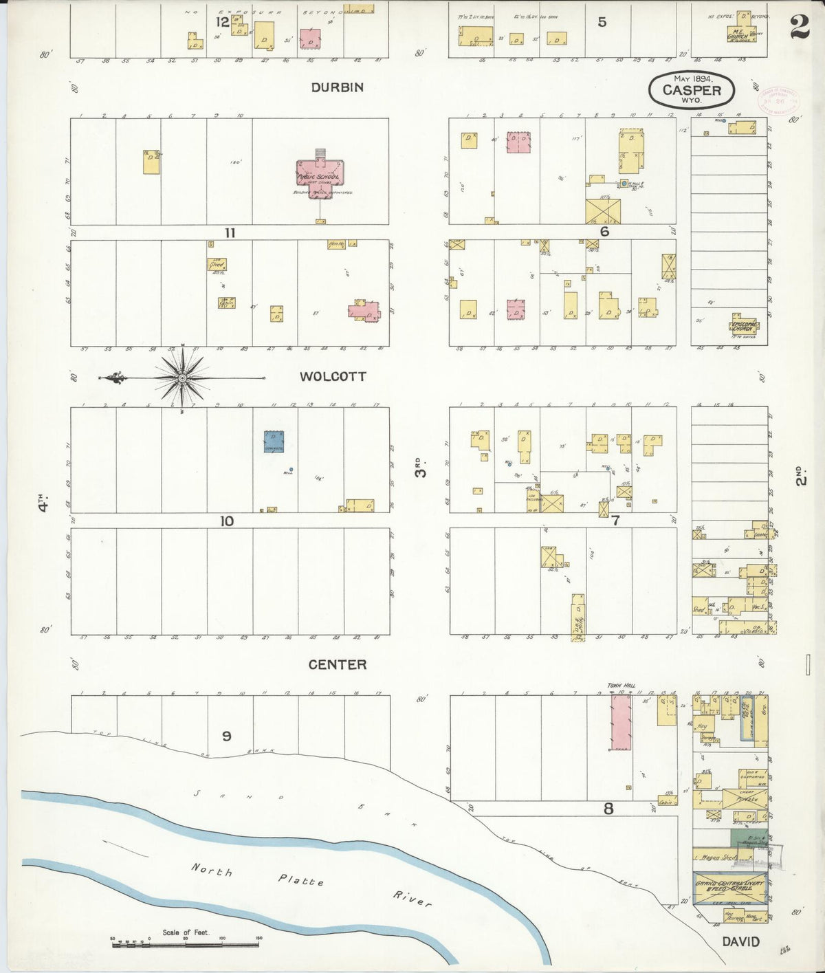 Sanborn Fire Insurance Map from Casper, Natrona County, Wyoming (1894), Sheet #0002 - Complete Map Set gallery image, historic Sanborn map, vintage wall art, Wyoming Wyoming