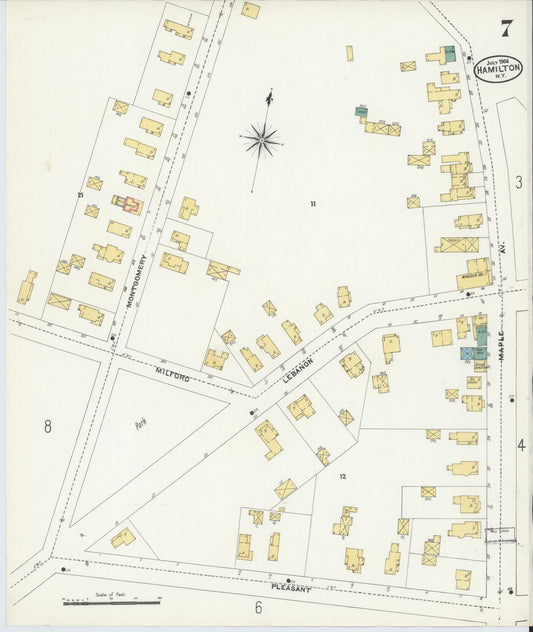 Sanborn Fire Insurance Map from Hamilton, Madison County, New York (1906), Sheet #0007 - Historic Sanborn Fire Insurance Map Print, vintage old map wall art, antique decor, genealogy gift, New York New York map