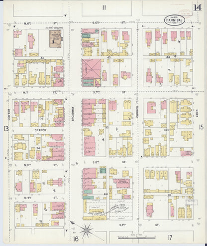 Sanborn Fire Insurance Map from Hannibal, Marion County, Missouri (1899), Sheet #0014 - Historic Sanborn Fire Insurance Map Print, vintage old map wall art, antique decor, genealogy gift, Missouri Missouri map