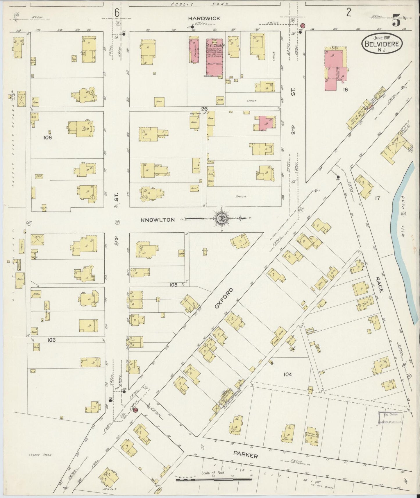 Sanborn Fire Insurance Map from Belvidere, Warren County, New Jersey (1915), Sheet #0005 - Historic Sanborn Fire Insurance Map Print, vintage old map wall art, antique decor, genealogy gift, Pennsylvania Pennsylvania map