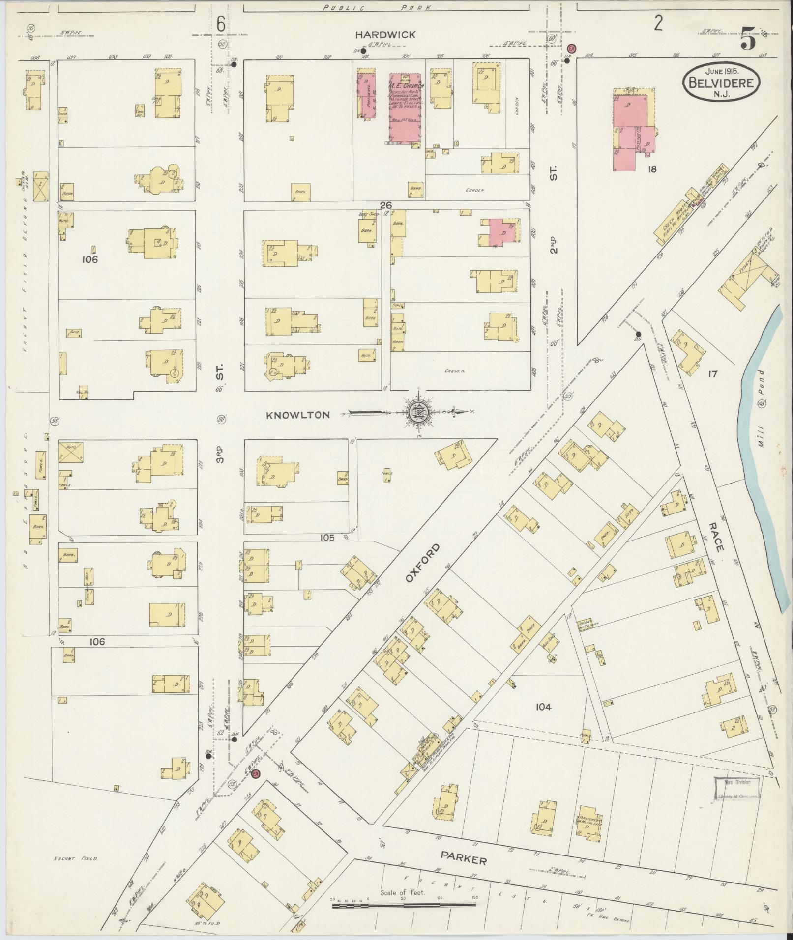 Sanborn Fire Insurance Map from Belvidere, Warren County, New Jersey (1915), Sheet #0005 - Historic Sanborn Fire Insurance Map Print, vintage old map wall art, antique decor, genealogy gift, Pennsylvania Pennsylvania map