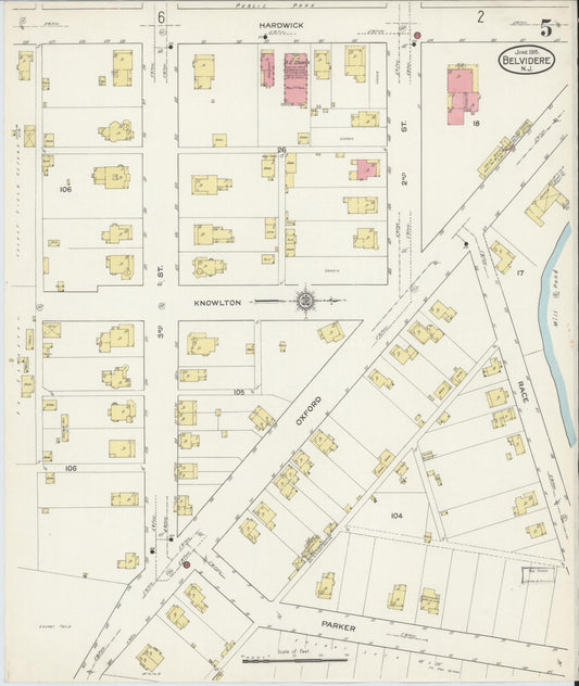 Sanborn Fire Insurance Map from Belvidere, Warren County, New Jersey (1915), Sheet #0005 - Historic Sanborn Fire Insurance Map Print, vintage old map wall art, antique decor, genealogy gift, Pennsylvania Pennsylvania map