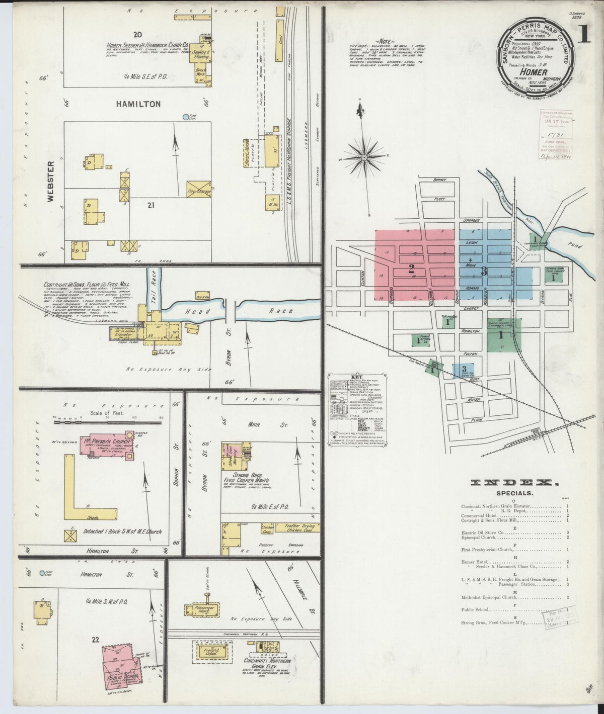 Sanborn Fire Insurance Map from Homer, Calhoun County, Michigan (1899), Sheet #0001 - Historic Sanborn Fire Insurance Map Print, vintage old map wall art, antique decor, genealogy gift, Michigan Michigan map