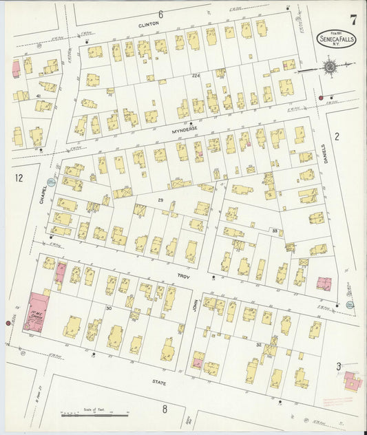 Sanborn Fire Insurance Map from Seneca Falls, Seneca County, New York (1911), Sheet #0007 - Historic Sanborn Fire Insurance Map Print, vintage old map wall art, antique decor, genealogy gift, New York New York map
