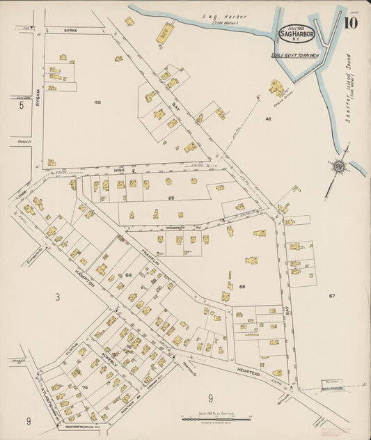 Sanborn Fire Insurance Map from Sag Harbor, Suffolk County, New York (1921), Sheet #0010 - Historic Sanborn Fire Insurance Map Print, vintage old map wall art, antique decor, genealogy gift, New York New York map