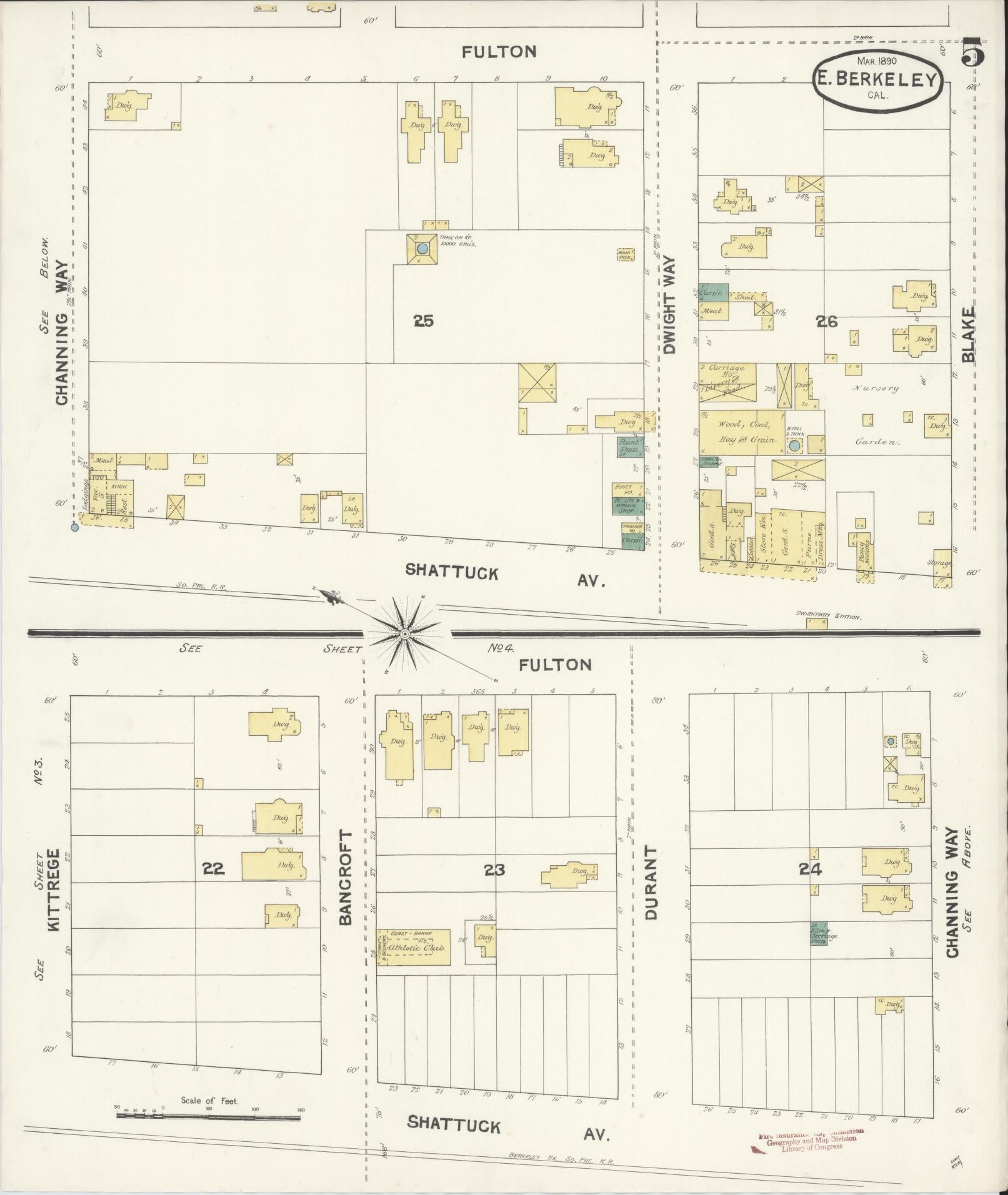 Sanborn Fire Insurance Map from East Berkeley, Alameda County, California (1890), Sheet #0005 - Historic Sanborn Fire Insurance Map Print, vintage old map wall art, antique decor, genealogy gift, California California map