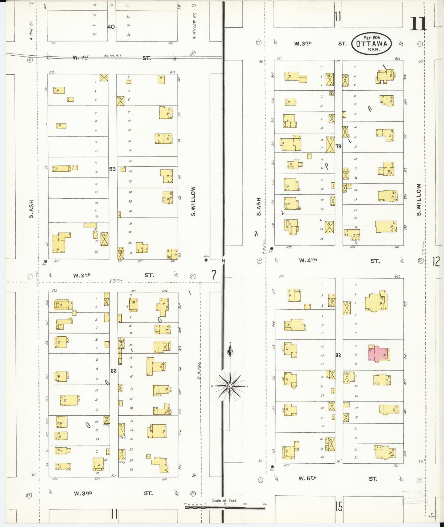 Sanborn Fire Insurance Map from Ottawa, Franklin County, Kansas (1905), Sheet #0011 - Complete Map Set gallery image, historic Sanborn map, vintage wall art, Kansas Kansas