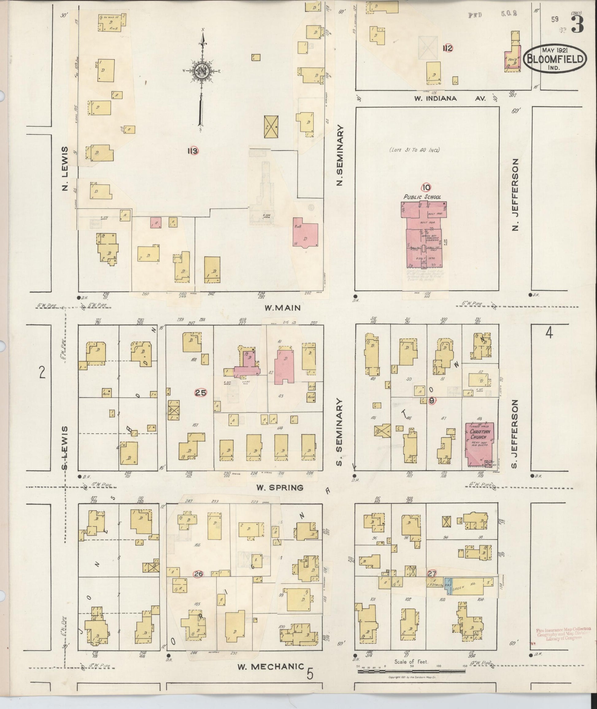 Sanborn Fire Insurance Map from Bloomfield, Greene County, Indiana (1940), Sheet #0003 - Complete Map Set gallery image, historic Sanborn map, vintage wall art, Indiana Indiana