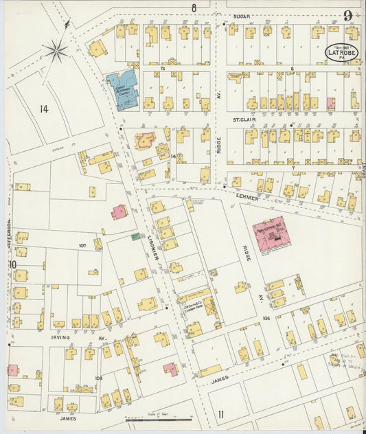 Sanborn Fire Insurance Map from Latrobe, Westmoreland County, Pennsylvania (1903), Sheet #0009 - Historic Sanborn Fire Insurance Map Print, vintage old map wall art, antique decor, genealogy gift, Pennsylvania Pennsylvania map