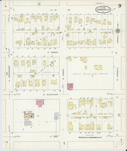 Sanborn Fire Insurance Map from Spring Valley, Bureau County, Illinois (1913), Sheet #0009 - Historic Sanborn Fire Insurance Map Print, vintage old map wall art, antique decor, genealogy gift, Illinois Illinois map