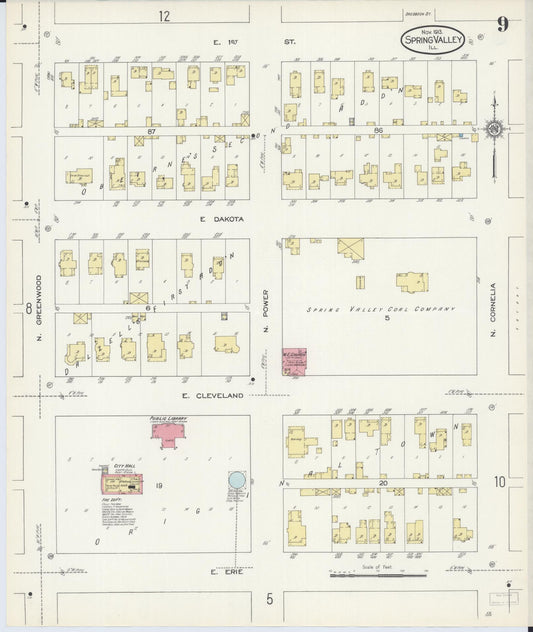 Sanborn Fire Insurance Map from Spring Valley, Bureau County, Illinois (1913), Sheet #0009 - Historic Sanborn Fire Insurance Map Print, vintage old map wall art, antique decor, genealogy gift, Illinois Illinois map