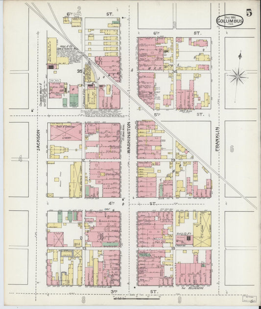 Sanborn Fire Insurance Map from Columbus, Bartholomew County, Indiana (1892), Sheet #0005 - Historic Sanborn Fire Insurance Map Print, vintage old map wall art, antique decor, genealogy gift, Indiana Indiana map