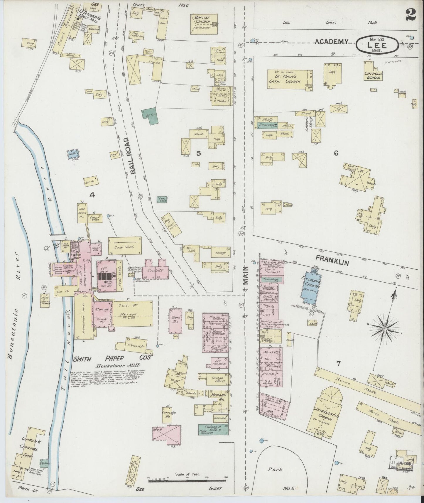 Sanborn Fire Insurance Map from Lee, Berkshire County, Massachusetts (1889), Sheet #0002 - Historic Sanborn Fire Insurance Map Print, vintage old map wall art, antique decor, genealogy gift, Massachusetts Massachusetts map