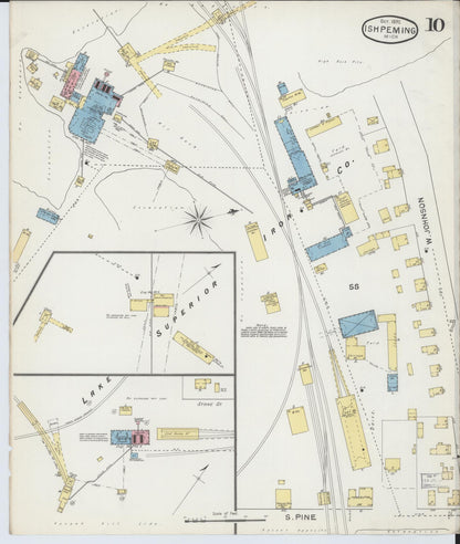 Sanborn Fire Insurance Map from Ishpeming, Marquette County, Michigan (1892), Sheet #0010 - Historic Sanborn Fire Insurance Map Print, vintage old map wall art, antique decor, genealogy gift, Michigan Michigan map