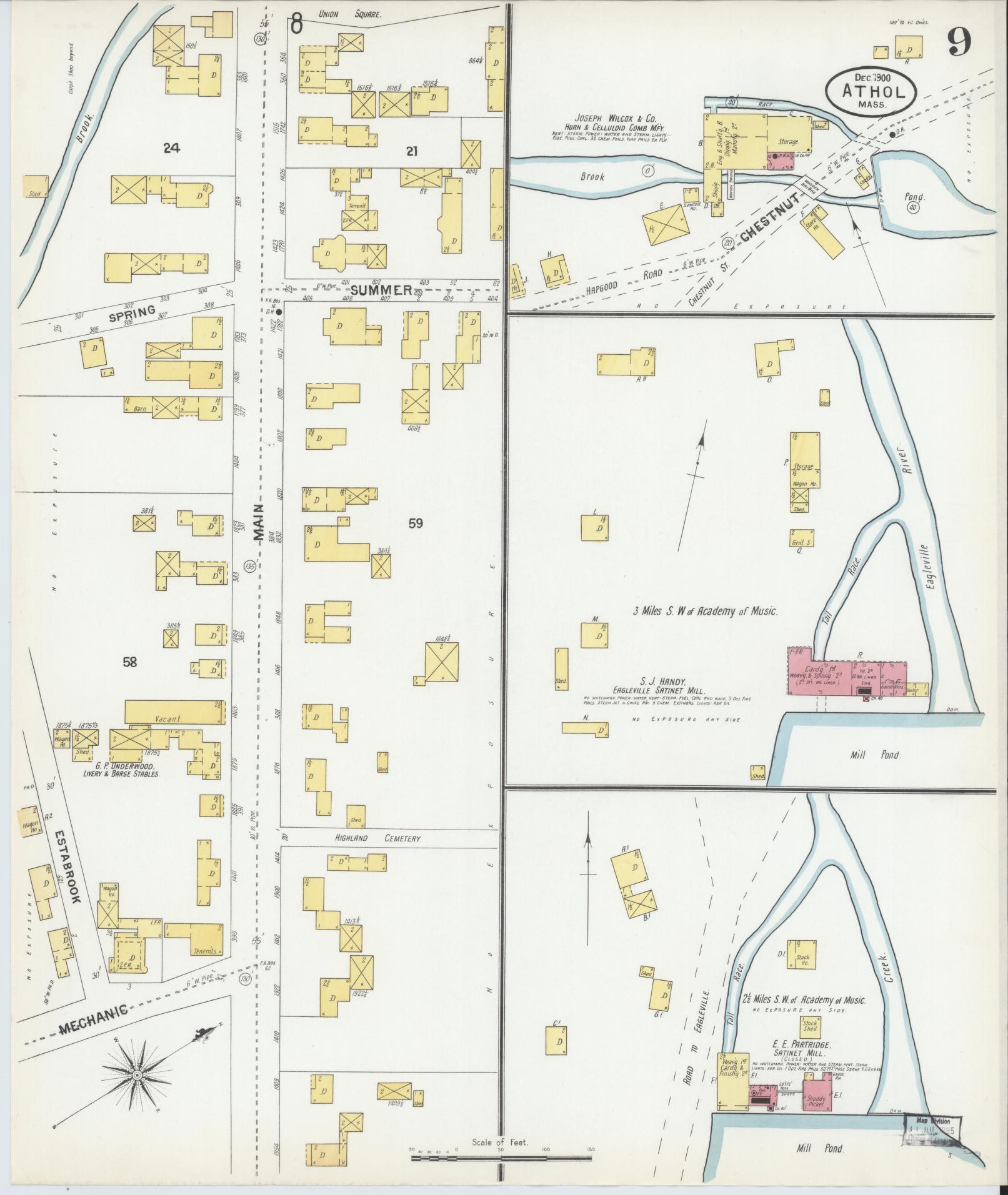 Sanborn Fire Insurance Map from Athol, Worcester County, Massachusetts (1900), Sheet #0009 - Historic Sanborn Fire Insurance Map Print, vintage old map wall art, antique decor, genealogy gift, Massachusetts Massachusetts map