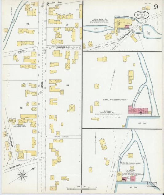 Sanborn Fire Insurance Map from Athol, Worcester County, Massachusetts (1900), Sheet #0009 - Historic Sanborn Fire Insurance Map Print, vintage old map wall art, antique decor, genealogy gift, Massachusetts Massachusetts map