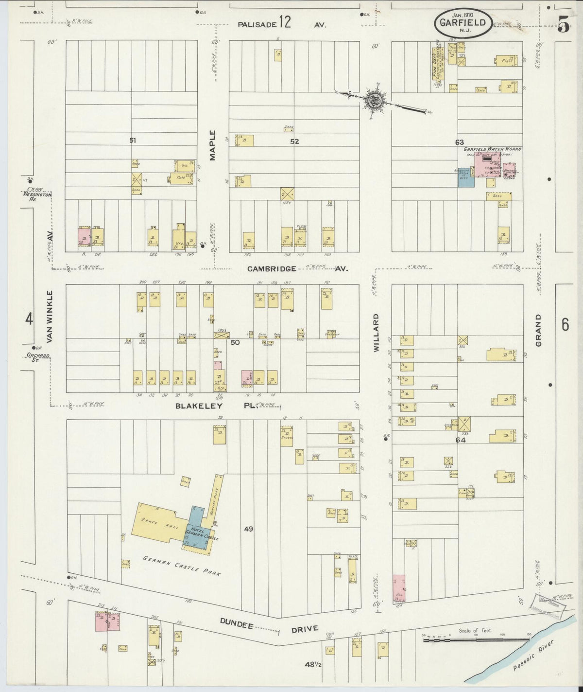 Sanborn Fire Insurance Map from Garfield, Bergen County, New Jersey (1910), Sheet #0005 - Complete Map Set gallery image, historic Sanborn map, vintage wall art, New Jersey New Jersey