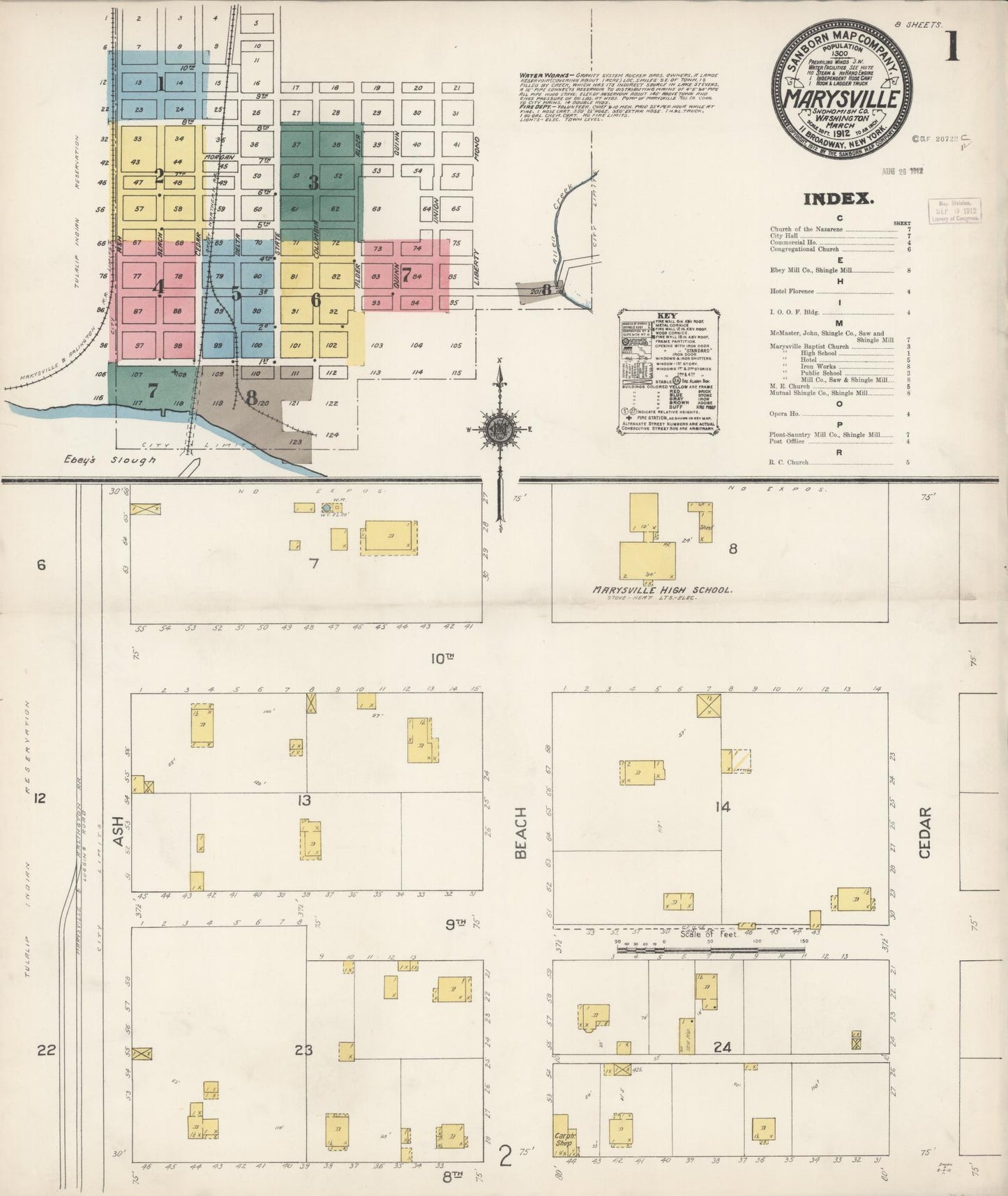 Sanborn Fire Insurance Map from Marysville, Snohomish County, Washington (1912), Sheet #0001 - Complete Map Set gallery image, historic Sanborn map, vintage wall art, Washington Washington