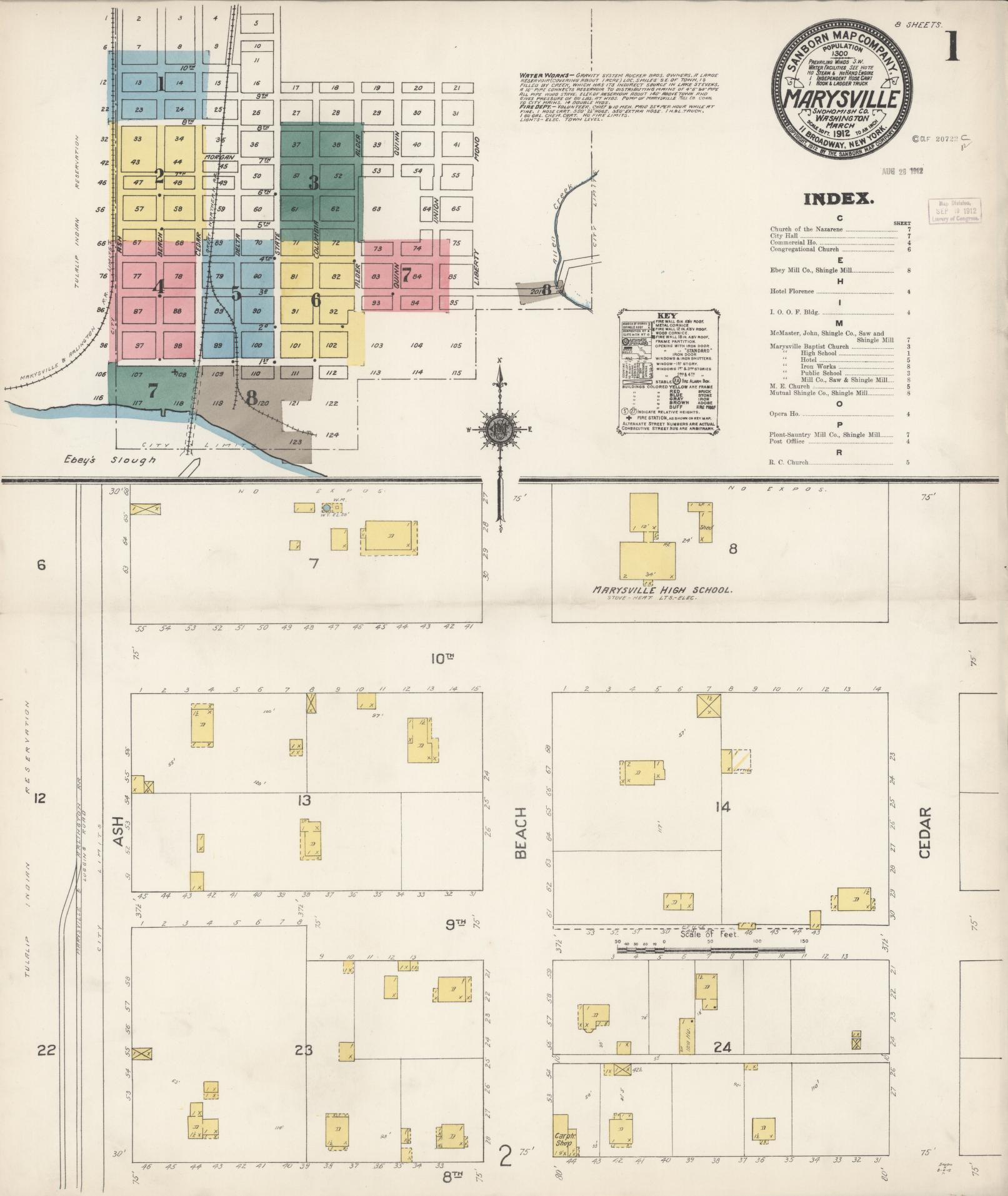 Sanborn Fire Insurance Map from Marysville, Snohomish County, Washington (1912), Sheet #0001 - Complete Map Set gallery image, historic Sanborn map, vintage wall art, Washington Washington