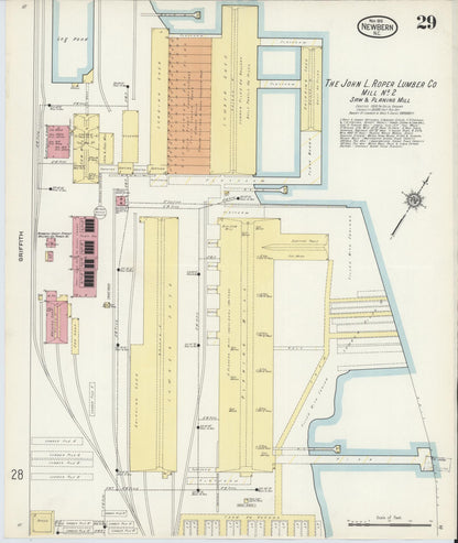 Sanborn Fire Insurance Map from New Bern, Craven County, North Carolina (1913), Sheet #0029 - Historic Sanborn Fire Insurance Map Print, vintage old map wall art, antique decor, genealogy gift, North Carolina North Carolina map