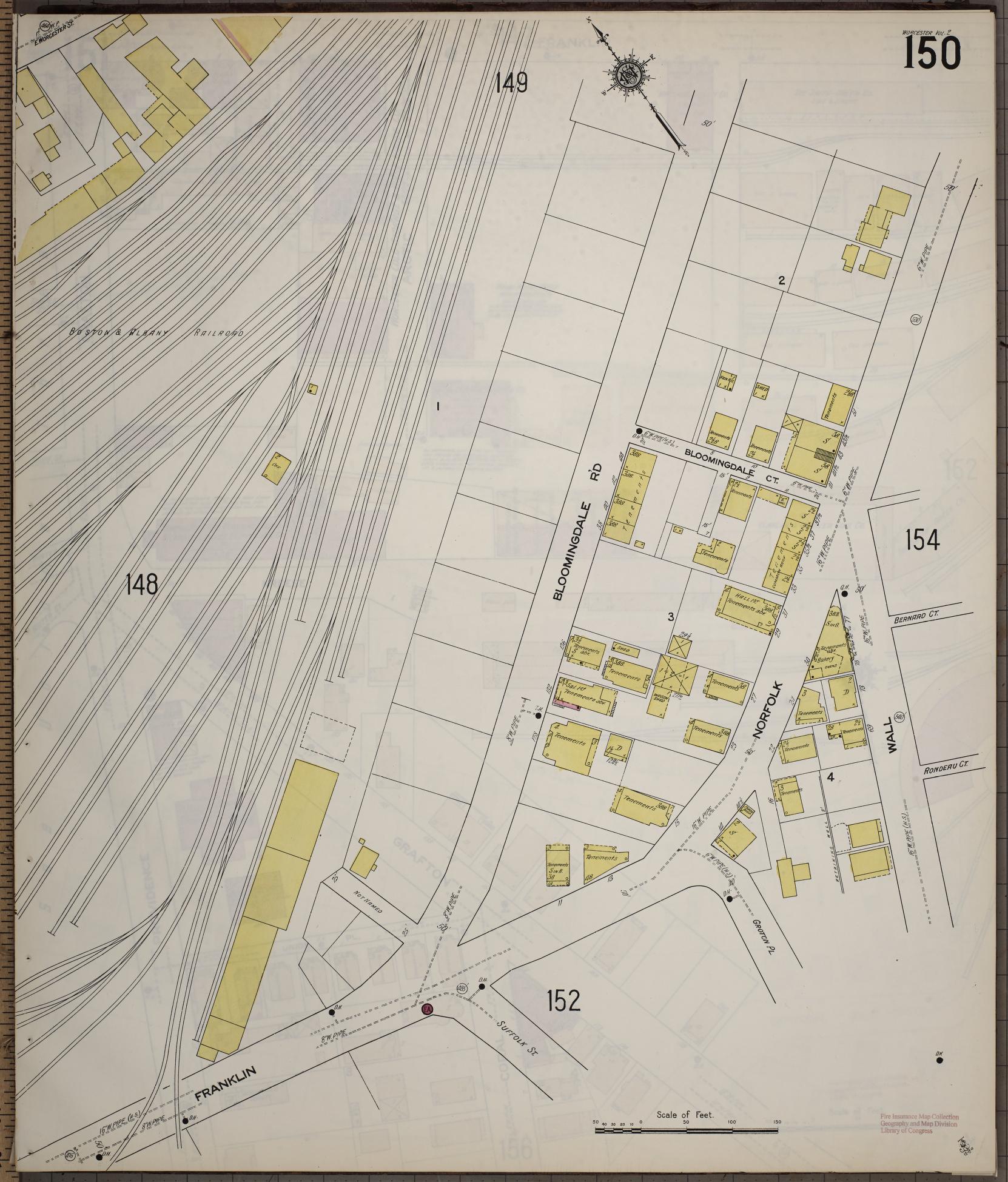Sanborn Fire Insurance Map from Worcester, Worcester County, Massachusetts (1910), Sheet #0150 - Complete Map Set gallery image, historic Sanborn map, vintage wall art, Massachusetts Massachusetts